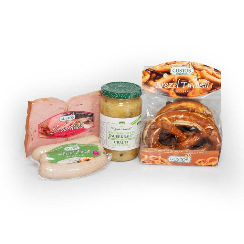 Sapori bavaresi con Leberkäse, Weißwurst, Brezen e crauti