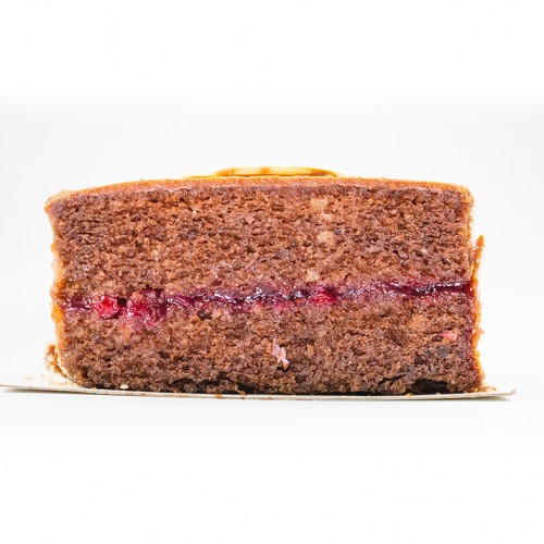 Torta Gustos, farcita con marmellata di mirtilli rossi e albicocche, glassata al cioccolato. 1,2 kg