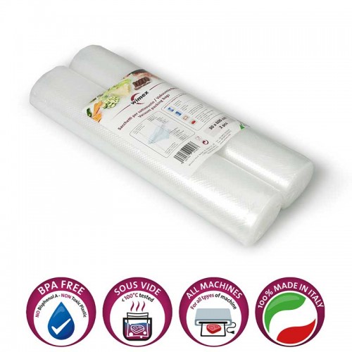 2 rotoli 30 cm x 600 cm di sacchetti sottovuoto goffrati