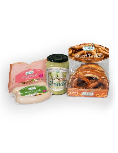 Sapori bavaresi con Leberkäse, Weißwurst, Brezen e crauti