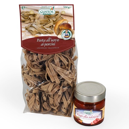 tagliatelle ai funghi e ragù di salsiccia