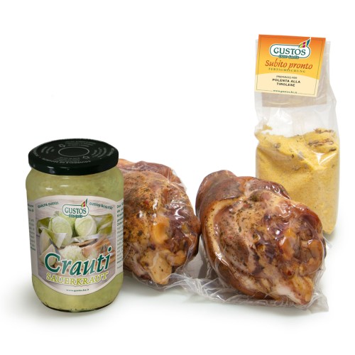 Cena tirolese con stinco, polenta e crauti