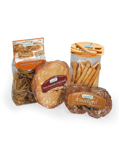 Specialità altoatesine alla segale: fettuccine, grissini, Vinschger'l e Schüttelbrot