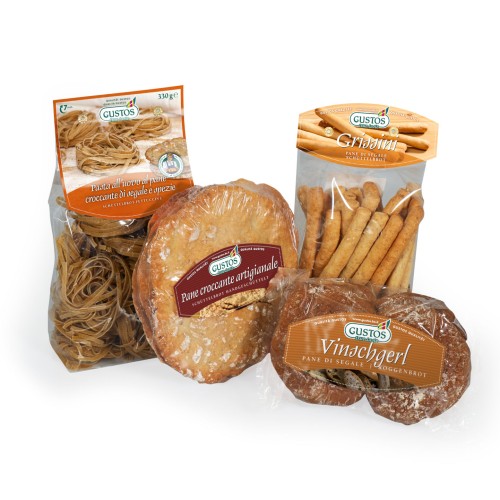 Specialità altoatesine alla segale: fettuccine, grissini, Vinschger'l e Schüttelbrot