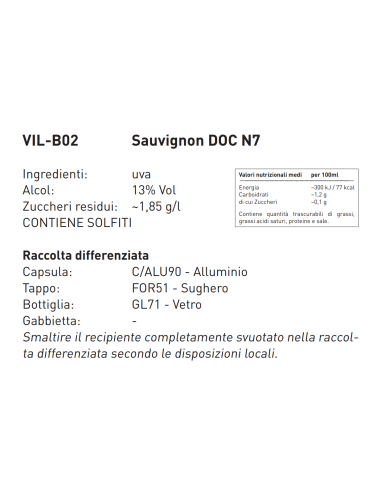 Vino Sauvignon DOC Naun Sieben - 750 ml